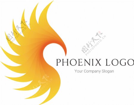 火焰色的抽象凤凰logo模板