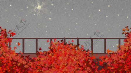 秋分节气星空下的枫树林背景素材