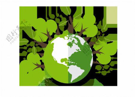 卡通绿色地球树木png元素