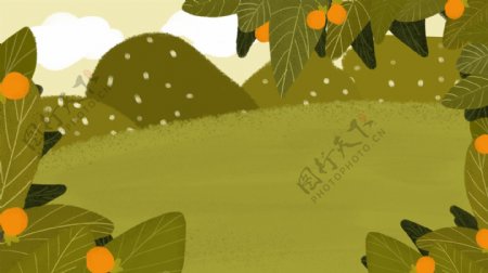 微立体秋分季节草地柿子树背景素材