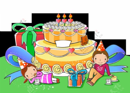 卡通生日庆祝蛋糕礼物png元素