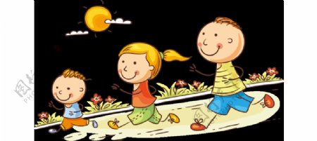 卡通可爱奔跑儿童png元素