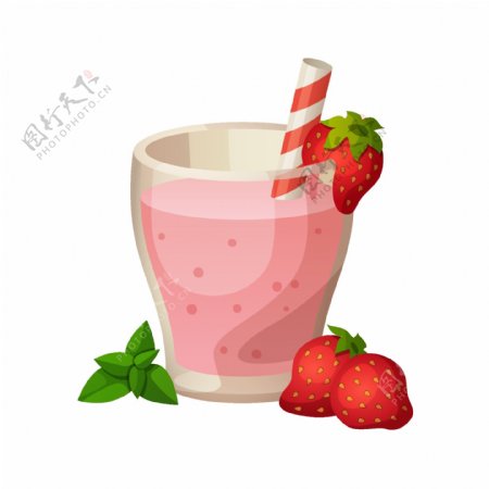 卡通粉色草莓汁png元素