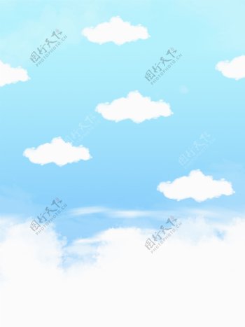 全原创纯手绘小清新蓝天白云背景