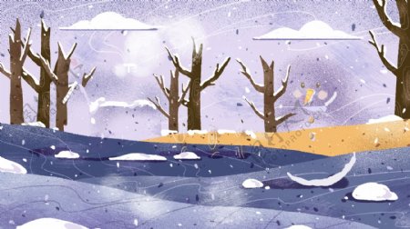 紫色梦幻冬季树林背景设计