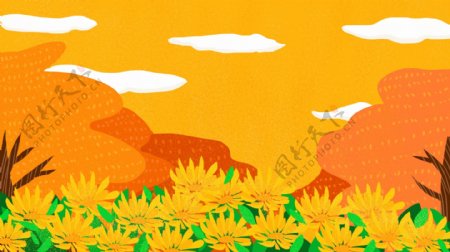 彩绘菊花中秋节唯美背景设计