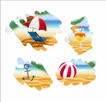 海滩元素插图