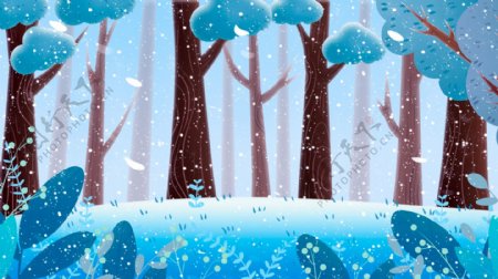 蓝色梦幻唯美树林背景设计