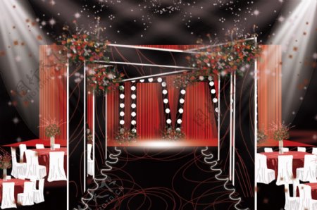 大气红黑色婚礼舞台仪式区背景效果图
