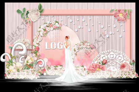 粉色甜美室内婚礼效果图