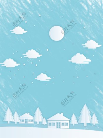 蓝色冬日圣诞雪景背景