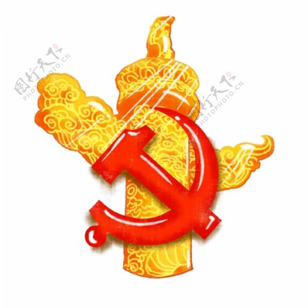 建军节建党节原创党徽手绘华表海报元素免抠PSD