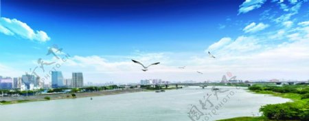 佛山季华大桥景观河城市天空
