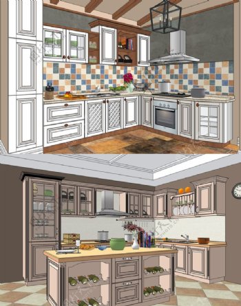 草图大师橱柜厨房模型