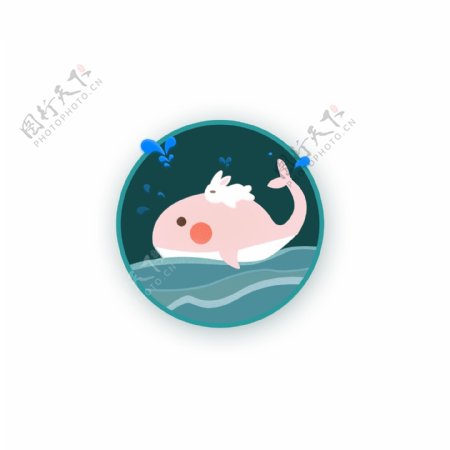 中秋节玉兔鲸鱼梦幻旅行可爱圆形图标