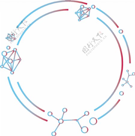 科技边框元素矢量商用蓝红渐变圆形分子商用