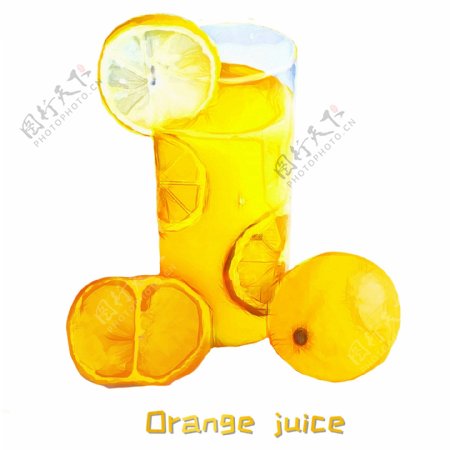 手绘清凉橘子汁原创商用元素