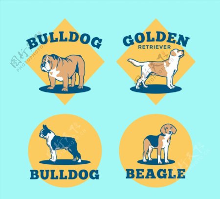 4款彩绘宠物狗标签矢量素材
