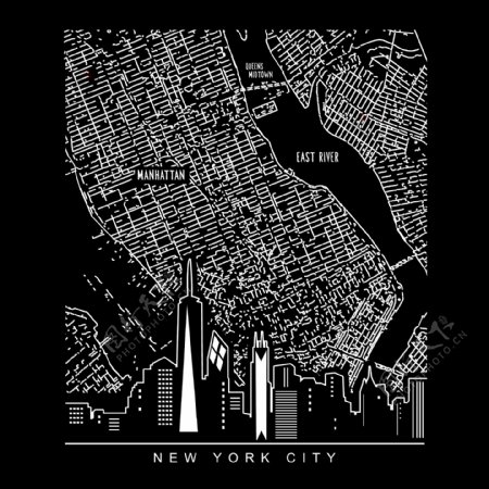 纽约曼哈顿高楼地图轨迹矢量图下