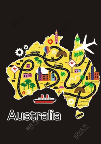 卡通澳大利亚地图矢量图