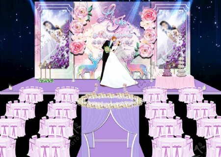 紫粉色婚礼舞台效果图