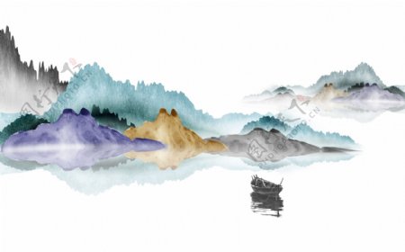 新中式水墨国画抽象山水背景墙