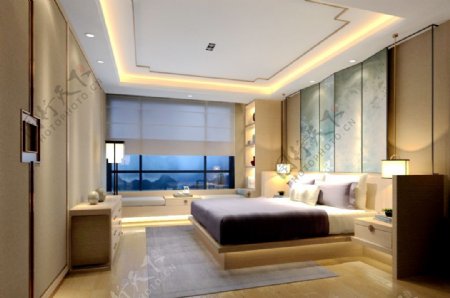 新中式现代混搭卧室效果图