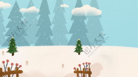 冬至雪地卡通可爱背景