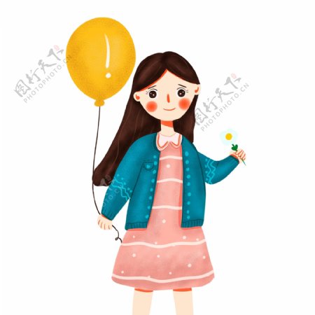 国际儿童日拿着气球的女孩可商用元素