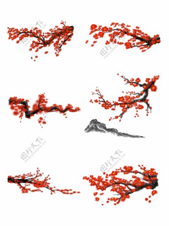 中国风手绘花分层插画梅花素材套图