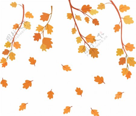 手绘植物秋天落叶漂浮素材