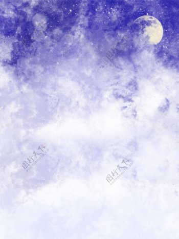星空月亮云层紫色白色