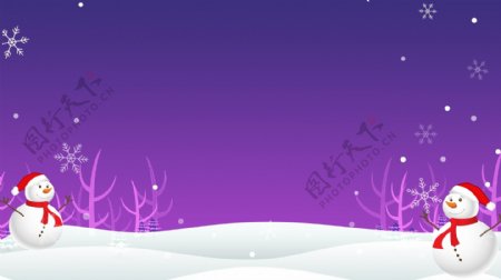 紫色唯美冬天雪人海报背景