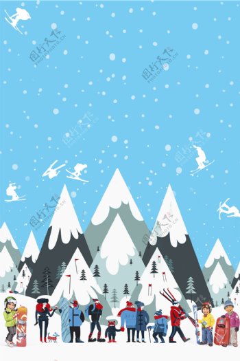 扁平化冬季雪山雪场背景设计