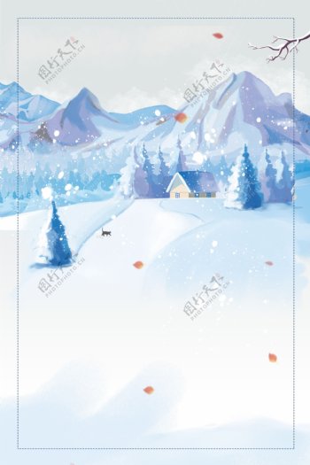 下雪雪花清新冬季卡通手绘广告背景