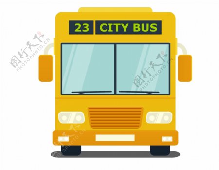 手绘黄色23路公交车元素