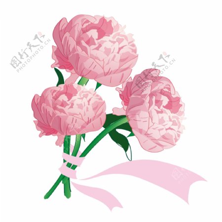 牡丹手绘粉红花束矢量商用元素
