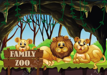 卡通动漫动物场景狮子家族素材