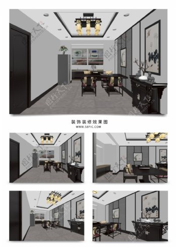 现代新中式家装餐厅效果图