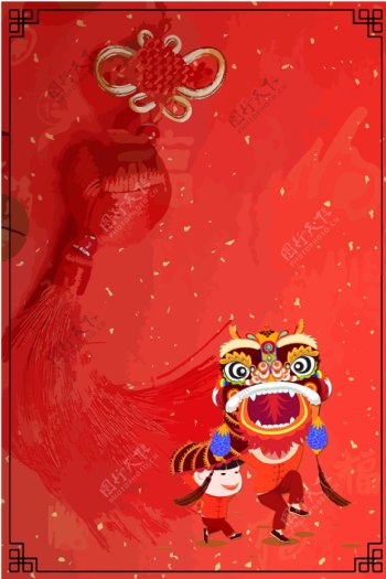 2019猪年中国结新年舞狮背景