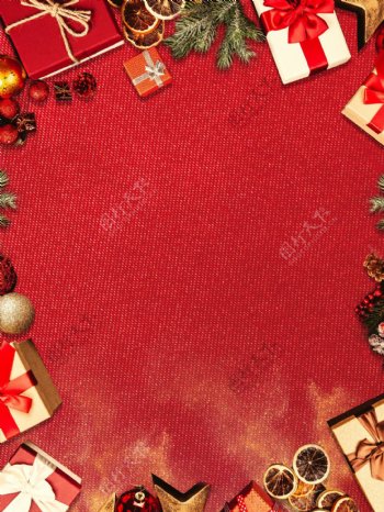 圣诞礼物边框红色背景