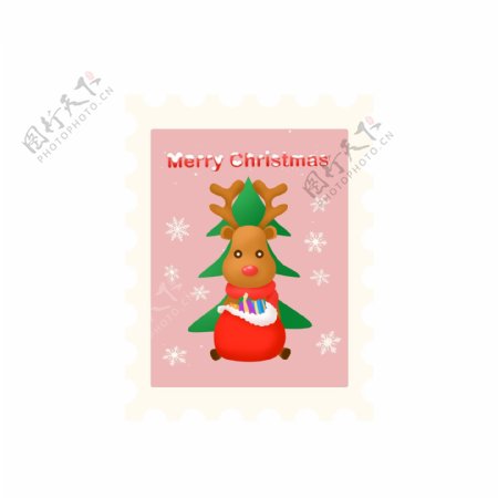 可爱卡通圣诞节邮票贴纸圣诞麋鹿元素