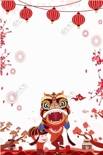 中国风元旦舞狮背景