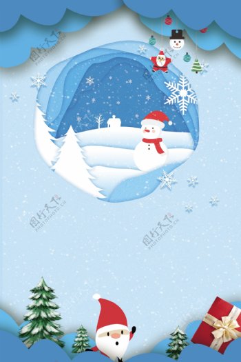 冬季雪人圣诞节快乐节日促销广告背景