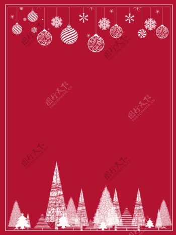 红色简洁风圣诞树雪花背景素材