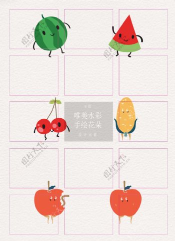 卡通可爱6组水果表情ai设计
