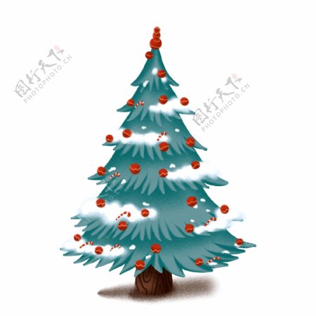 手绘冬季树木圣诞树插画可商用分层素材