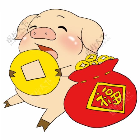 可爱卡通吃金币的小猪
