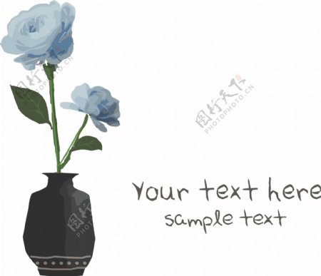 小清新蓝色花朵花瓶插画艺术绘图日系风可爱