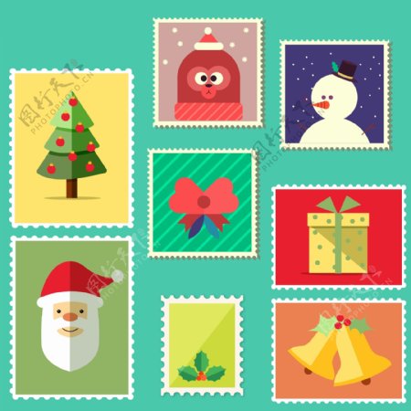 扁平化的圣诞节邮票标签